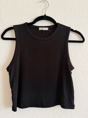 rag & bone Black Ribbed Sleeveless Crop Tank